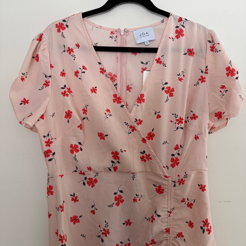NWT JOA Floral Scrunch Hem Midi Dress Short Sleeve Zipper Back Size XL - Picture 3 of 11